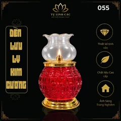 Đèn Dầu Lưu Ly Kim Cương Đỏ Cao Cấp (Mã 055) - Thiết Kế Tinh Xảo, Ánh Sáng Trang Nghiêm - Tụ Linh Các