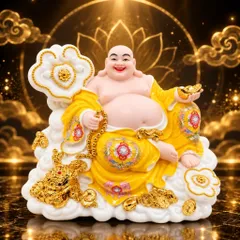 Tượng Phật Di Lặc Ngự Tòa Mây Mạ Vàng Kim Cao Cấp - Chiêu Tài Hút Lộc