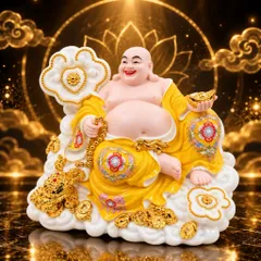 Tượng Phật Di Lặc Ngự Tòa Mây Mạ Vàng Kim Cao Cấp - Chiêu Tài Hút Lộc