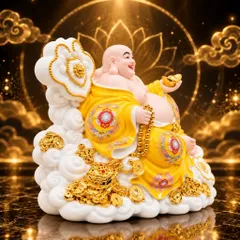 Tượng Phật Di Lặc Ngự Tòa Mây Mạ Vàng Kim Cao Cấp - Chiêu Tài Hút Lộc