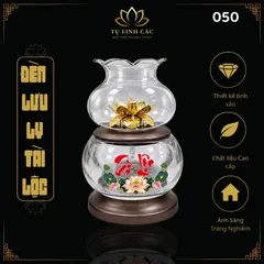 Đèn Dầu Lưu Ly Tài Lộc Trắng Trong Cao Cấp (Mã 050) - Thiết Kế Tinh Xảo, Ánh Sáng Trang Nghiêm - Tụ Linh Các
