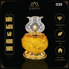 Đèn Dầu Lưu Ly Hoa Sen Vàng Hổ Phách Cao Cấp ( 035)  - Thiết Kế Tinh Xảo, Trang Nghiêm  - Tụ Linh Các
