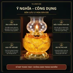 Đèn Dầu Lưu Ly Hoa Sen Vàng Hổ Phách Cao Cấp ( 035)  - Thiết Kế Tinh Xảo, Trang Nghiêm  - Tụ Linh Các