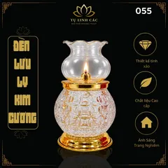 Đèn Dầu Lưu Ly Kim Cương Trắng Trong Cao Cấp (Mã 055) - Thiết Kế Tinh Xảo, Ánh Sáng Trang Nghiêm - Tụ Linh Các