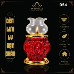 Đèn Dầu Lưu Ly Hạt Châu Đỏ Cao Cấp (Mã 054) - Thiết Kế Tinh Xảo, Ánh Sáng Trang Nghiêm - Tụ Linh Các