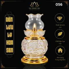 Đèn Dầu Lưu Ly Hoa Sen Trắng Trong Họa Tiết Nổi Cao Cấp ( 056 )  - Thiết Kế Tinh Xảo, Trang Nghiêm - Tụ Linh Các