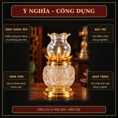 Đèn Dầu Lưu Ly Hoa Sen Trắng Trong Họa Tiết Nổi Cao Cấp ( 056 )  - Thiết Kế Tinh Xảo, Trang Nghiêm - Tụ Linh Các
