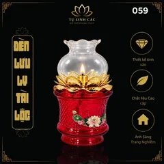 Đèn Dầu Lưu Ly Tài Lộc Đỏ Cao Cấp (Mã 059) - Thiết Kế Tinh Xảo, Ánh Sáng Trang Nghiêm - Tụ Linh Các