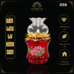 Đèn Dầu Lưu Ly Hình Sen Đỏ Cao Cấp (Mã 059) - Thiết Kế Tinh Xảo, Ánh Sáng Trang Nghiêm - Tụ Linh Các