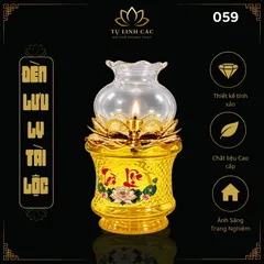 Đèn Dầu Lưu Ly Tài Lộc Vàng Cao Cấp (Mã 059) - Thiết Kế Tinh Xảo, Ánh Sáng Trang Nghiêm - Tụ Linh Các