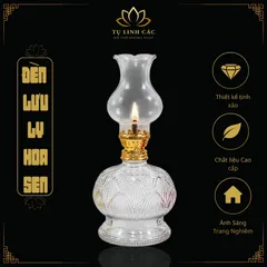 Đèn Dầu Lưu Ly Hoa Sen Trắng Trong Cao Cấp - Thiết Kế Tinh Xảo, Ánh Sáng Trang Nghiêm - Tụ Linh Các