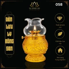 Đèn Dầu Lưu Ly Bông Sen Vàng Cao Cấp (Mã 058) - Thiết Kế Tinh Xảo, Ánh Sáng Trang Nghiêm - Tụ Linh Các