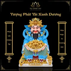 Tượng Phát Tài Xanh Dương Mạ Vàng Cao Cấp - Phát Lộc Chiêu Tài, Hòa Hợp & Vượng Khí - Tụ Linh Các
