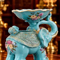 Tượng voi đỡ lễ xanh ngọc Tụ Linh Cúc vật phẩm phong thủy kích thước 29x26x14cm