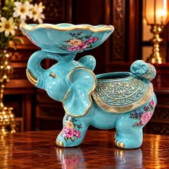 Tượng voi đỡ lễ xanh ngọc Tụ Linh Cúc vật phẩm phong thủy kích thước 29x26x14cm