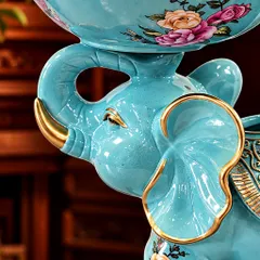 Tượng voi đỡ lễ xanh ngọc Tụ Linh Cúc vật phẩm phong thủy kích thước 29x26x14cm