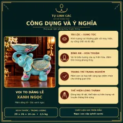 Tượng voi đỡ lễ xanh ngọc Tụ Linh Cúc vật phẩm phong thủy kích thước 29x26x14cm
