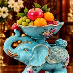 Tượng voi đỡ lễ xanh ngọc Tụ Linh Cúc vật phẩm phong thủy kích thước 29x26x14cm