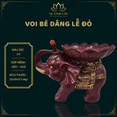 Tượng Voi Bé Dâng Lễ Đỏ Phong Thủy - Chiêu Tài, Hút Lộc Hợp Mệnh Mộc Hỏa - Tụ Linh Các