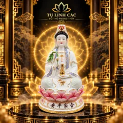Tượng Phật Bà Quan Âm Tọa Đài Sen - Chế Tác Tinh Xảo, Cầu Bình An Gia Đạo - Tụ Linh Các