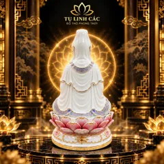 Tượng Phật Bà Quan Âm Tọa Đài Sen - Chế Tác Tinh Xảo, Cầu Bình An Gia Đạo - Tụ Linh Các