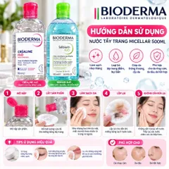 Nước tẩy trang Pháp Bioderma H2O Créaline và Sébium 500ml cho da nhạy cảm, da hỗn hợp dầu mụn
