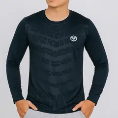 Áo Thu Đông nam dài tậy dập vân 3D phong cách thể thao, co giãn thoáng mát thấm hút mồ hôi