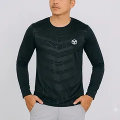 Áo Thu Đông nam dài tậy dập vân 3D phong cách thể thao, co giãn thoáng mát thấm hút mồ hôi