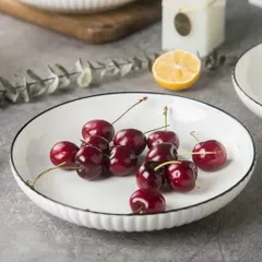 Đĩa Sứ Tròn Trắng Viền Đen Sứ Cao Cấp, Dày Dặn, Chịu Nhiệt Tốt Đường Kính 18cm, 20cm