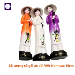 Bộ 9 tượng cô gái áo dài cao 15cm, cô gái áo dài Việt Nam đội nón lá, quà lưu niệm Việt Nam