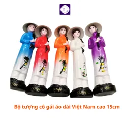 Bộ 9 tượng cô gái áo dài cao 15cm, cô gái áo dài Việt Nam đội nón lá, quà lưu niệm Việt Nam