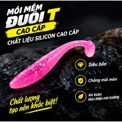 Mồi mềm đuôi T cá giả silicon cao cấp tặng ngay lưỡi Jighead, giá ưu đãi mồi lure dài 7cm kích thích cá