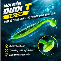 Mồi mềm đuôi T cá giả silicon cao cấp tặng ngay lưỡi Jighead, giá ưu đãi mồi lure dài 7cm kích thích cá