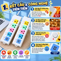 Ổ Điện Đa Năng 5M Có Cổng USB Cao Cấp Chống Cháy Nổ - NOM NOM KITCHEN