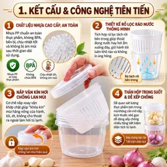 Hộp Nhựa Đựng Tỏi Hành Có Rá Lọc Ráo Nước Bảo Quản Tủ Lạnh Khóa Mùi - NOM NOM KITCHEN