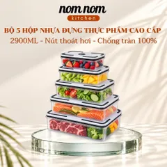 Bộ 5 Hộp Nhựa Đựng Thực Phẩm Cao Cấp Có Nút Thoát Hơi Lò Vi Sóng (2900ML / 102 OZ) - NOM NOM KITCHEN