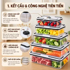 Bộ 5 Hộp Nhựa Đựng Thực Phẩm Cao Cấp Có Nút Thoát Hơi Lò Vi Sóng (2900ML / 102 OZ) - NOM NOM KITCHEN