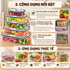 Bộ 5 Hộp Nhựa Đựng Thực Phẩm Cao Cấp Có Nút Thoát Hơi Lò Vi Sóng (2900ML / 102 OZ) - NOM NOM KITCHEN