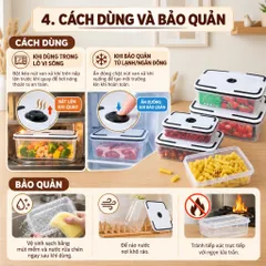 Bộ 5 Hộp Nhựa Đựng Thực Phẩm Cao Cấp Có Nút Thoát Hơi Lò Vi Sóng (2900ML / 102 OZ) - NOM NOM KITCHEN