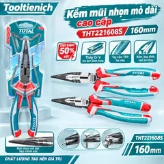 KỀM MŨI NHỌN MỎ DÀI TOTAL THT221608S 160MM/6in – THÉP CR-V, TIẾT KIỆM 50% SỨC