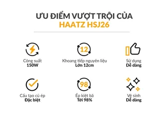 Máy ép chậm ống nạp siêu rộng, củ đúc nguyên khối Haatz HSJ26