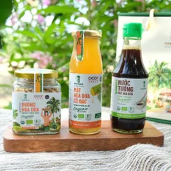 Hộp quà gia vị hữu cơ Sokfarm (Mật cô đặc 250g + Nước tương 200ml + Đường 150g).