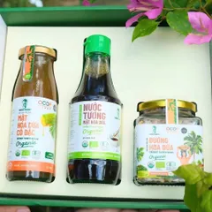Hộp quà gia vị hữu cơ Sokfarm (Mật cô đặc 250g + Nước tương 200ml + Đường 150g).