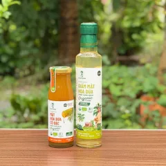 Combo 2 sản phẩm gia vị mật hoa dừa Sokfarm (Mật cô đặc 250g + Giấm 265ml).