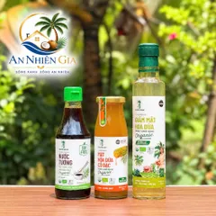 Combo 3 sản phẩm gia vị mật hoa dừa Sokfarm (Nước tương 200ml + Mật cô đặc 250g + Giấm 265ml).