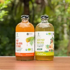 Combo 2 sản phẩm gia vị mật hoa dừa Sokfarm (Mật cô đặc 685g + Giấm 500ml).