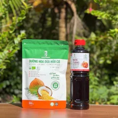 Combo 2 sản phẩm mật hoa dừa Sokfarm (Đường 300g + Nước tương nắp đỏ 500ml).