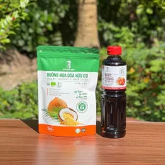 Combo 2 sản phẩm mật hoa dừa Sokfarm (Đường 300g + Nước tương nắp đỏ 500ml).