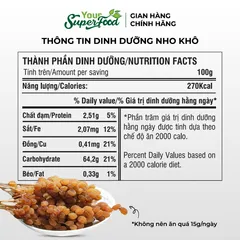 Nho Khô Úc Dẻo Ngọt Tự Nhiên (Nasaa Organic) Dùng Nấu Ăn Chế Biến Làm Bánh Pha Trà Ăn Vặt Your Superfood Túi 500gr