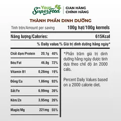 Hạt Điều Rang Củi Loại A+ Thượng Hạng, Vỏ Lụa, Túi 500g - Your Superfood